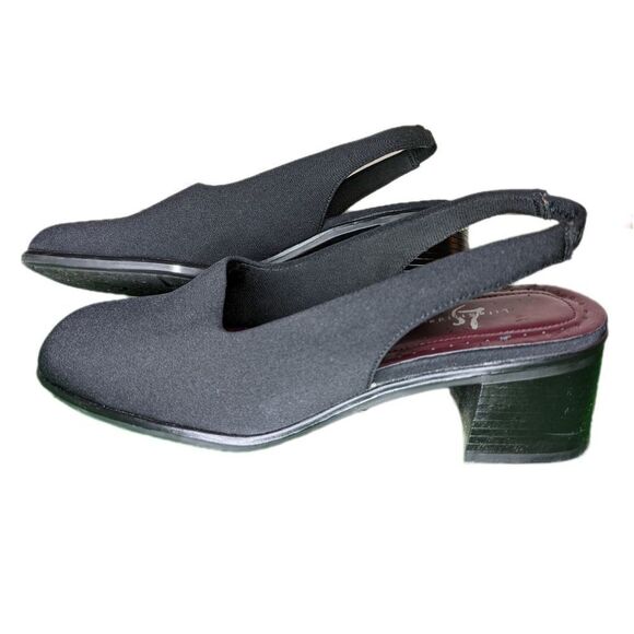 Vintage Life Stride Jaclyn Black Libra Fabric Square Toe Slingback Heels Women's - Picture 1 of 7